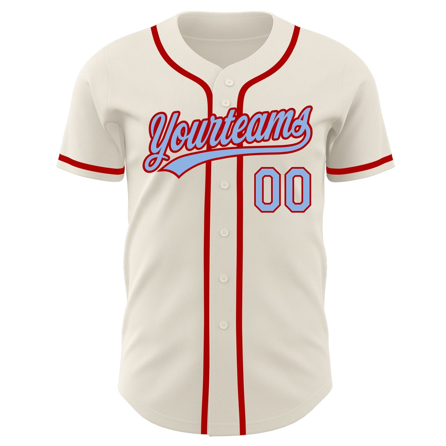 Custom Cream Light Blue-Red Authentic Baseball Jersey view 2
