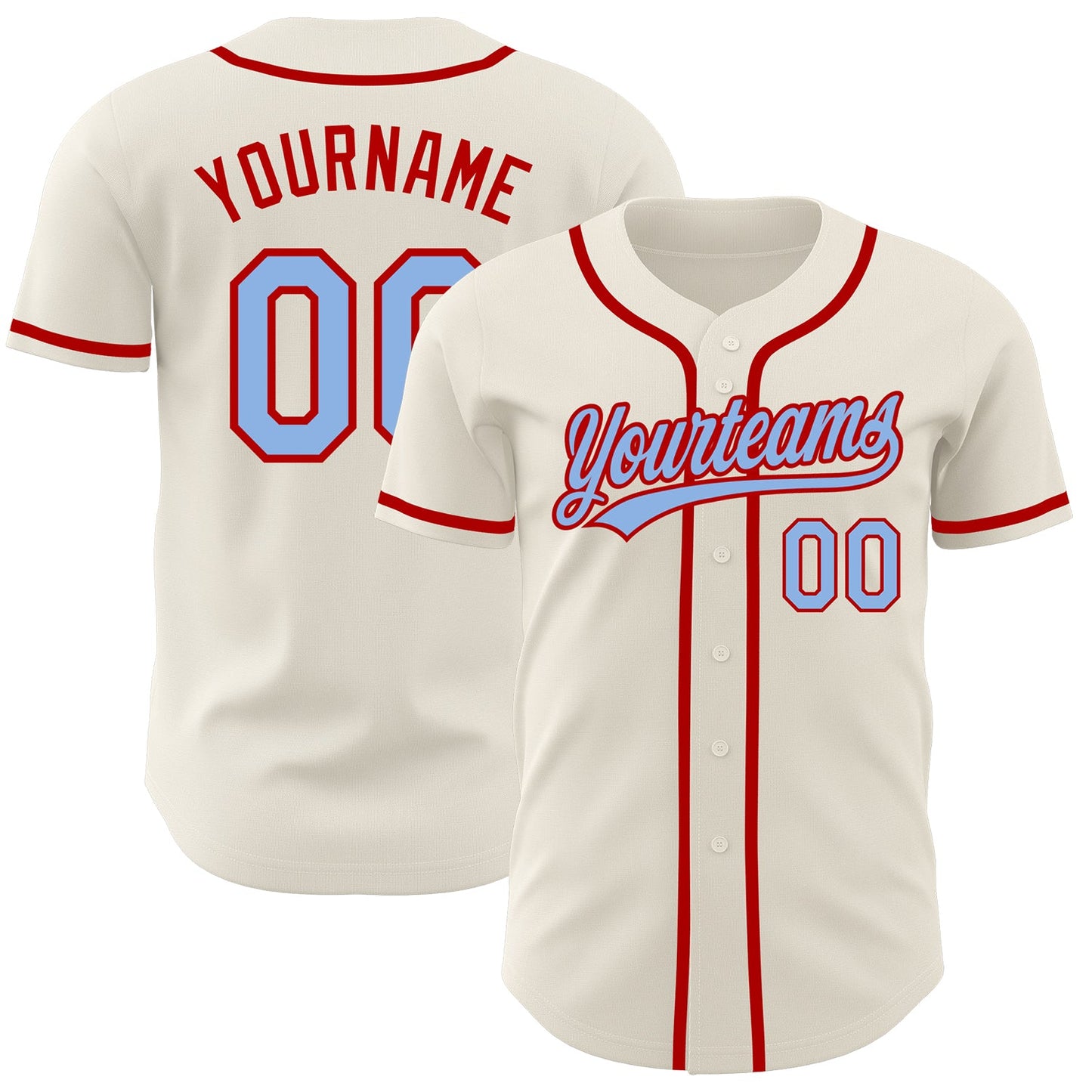 Custom Cream Light Blue-Red Authentic Baseball Jersey - Main View
