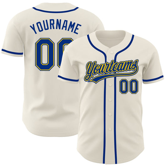 Custom Cream Royal-Gold Authentic Baseball Jersey - Main View