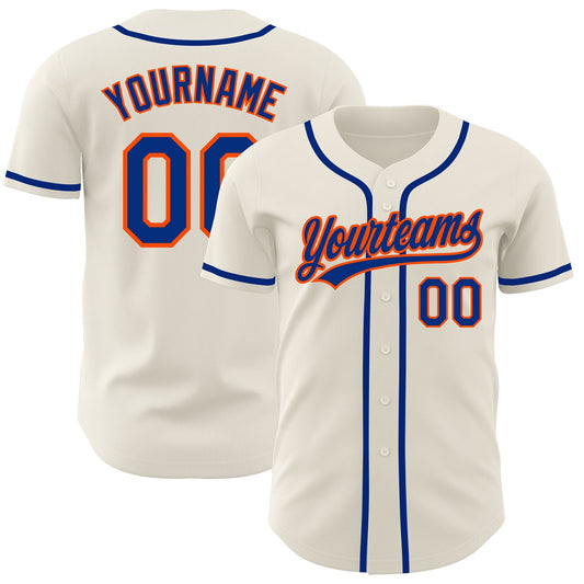 Custom Cream Royal-Orange Authentic Baseball Jersey - Main View