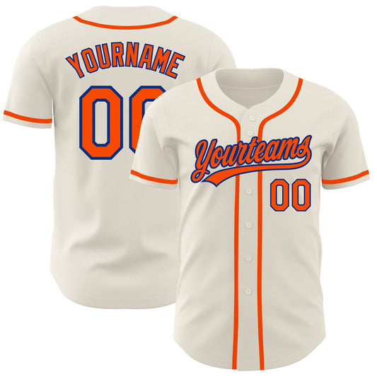 Custom Cream Orange-Royal Authentic Baseball Jersey - Main View