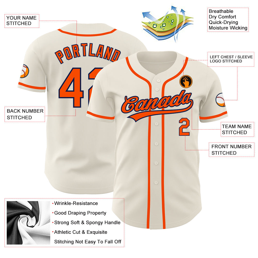 Custom Cream Orange-Navy Authentic Baseball Jersey view 3