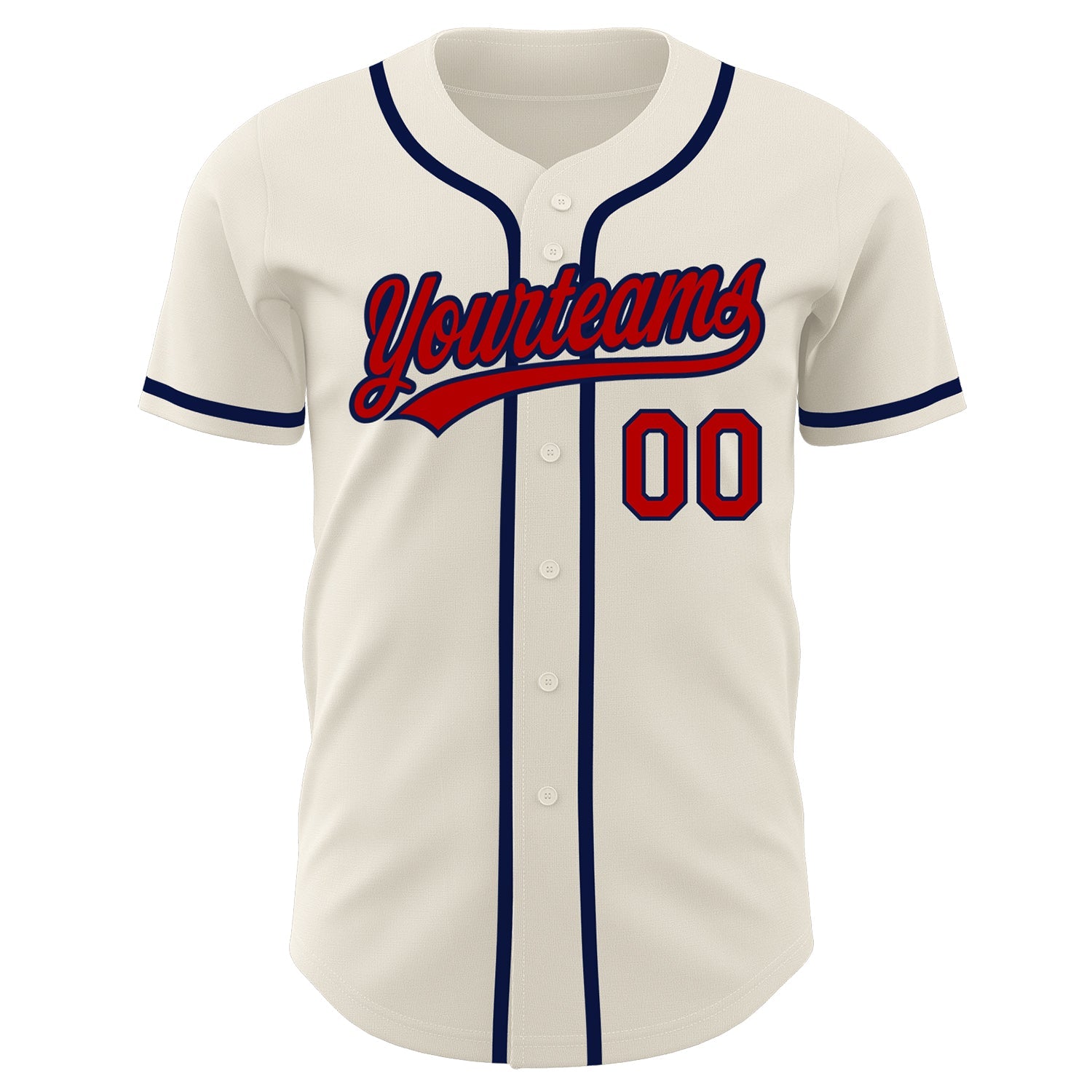 Custom Cream Red-Navy Authentic Baseball Jersey view 2
