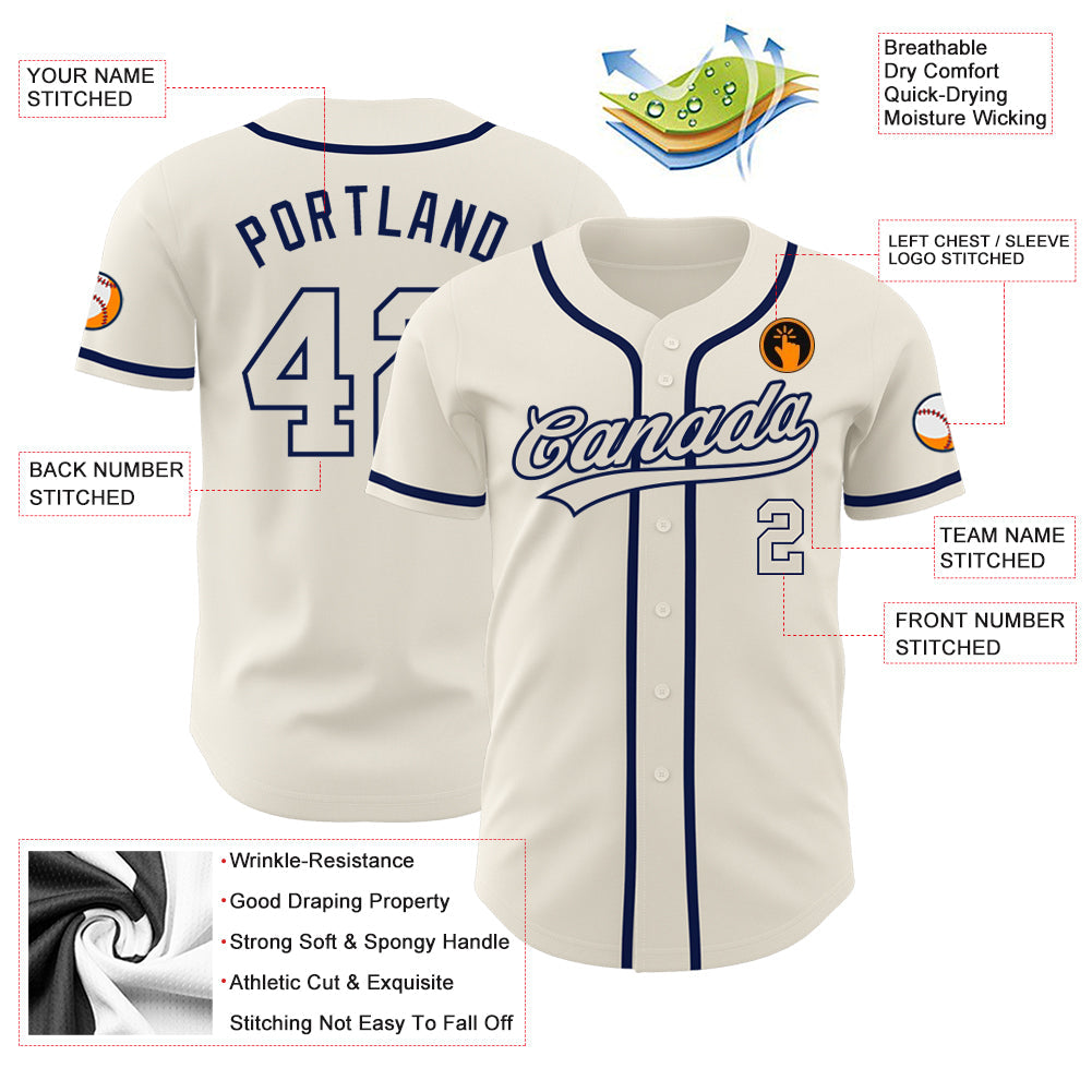 Custom Cream Cream-Navy Authentic Baseball Jersey view 3