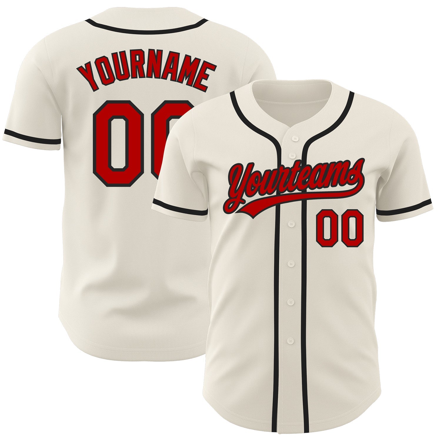 Custom Cream Red-Black Authentic Baseball Jersey - Main View