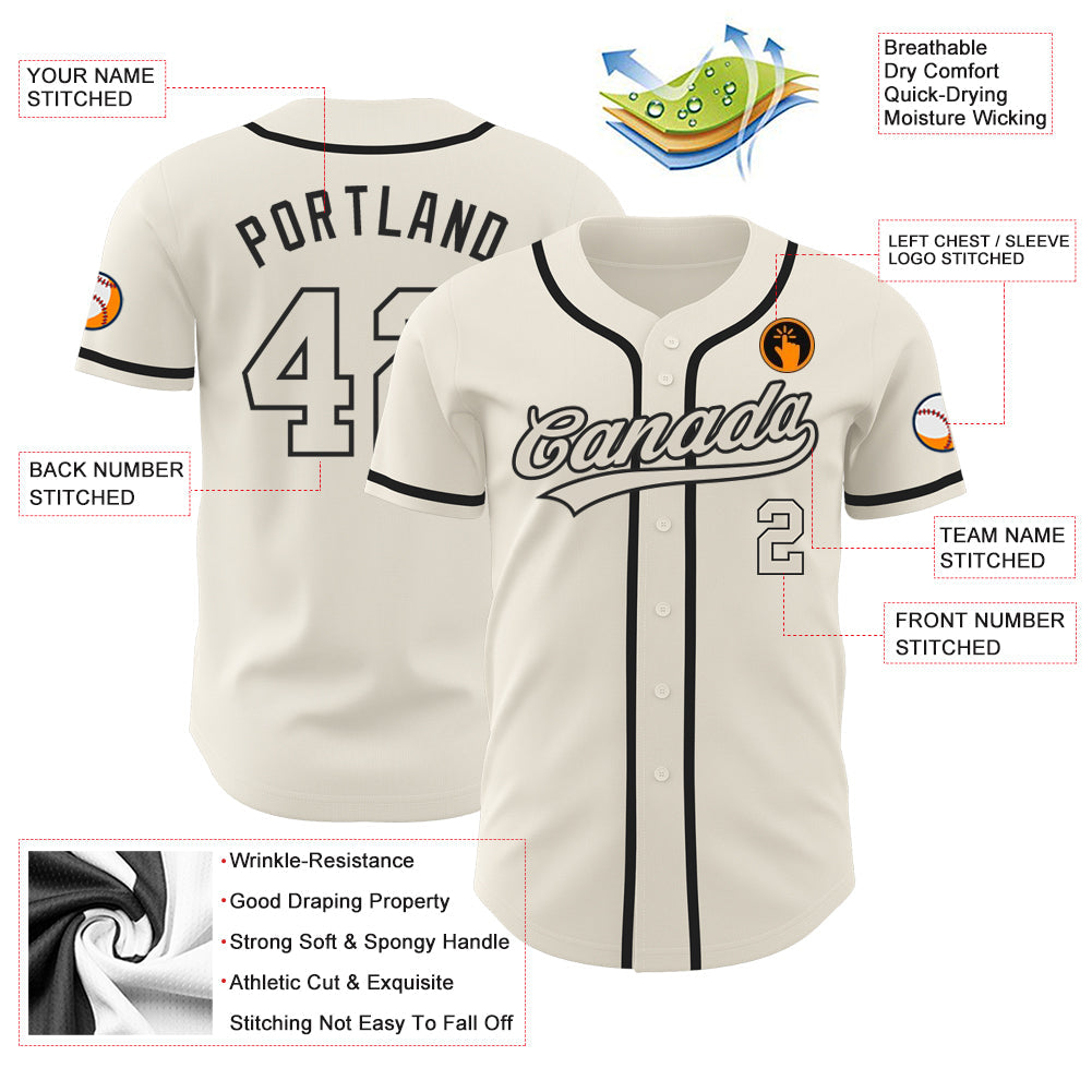 Custom Cream Cream-Black Authentic Baseball Jersey view 3