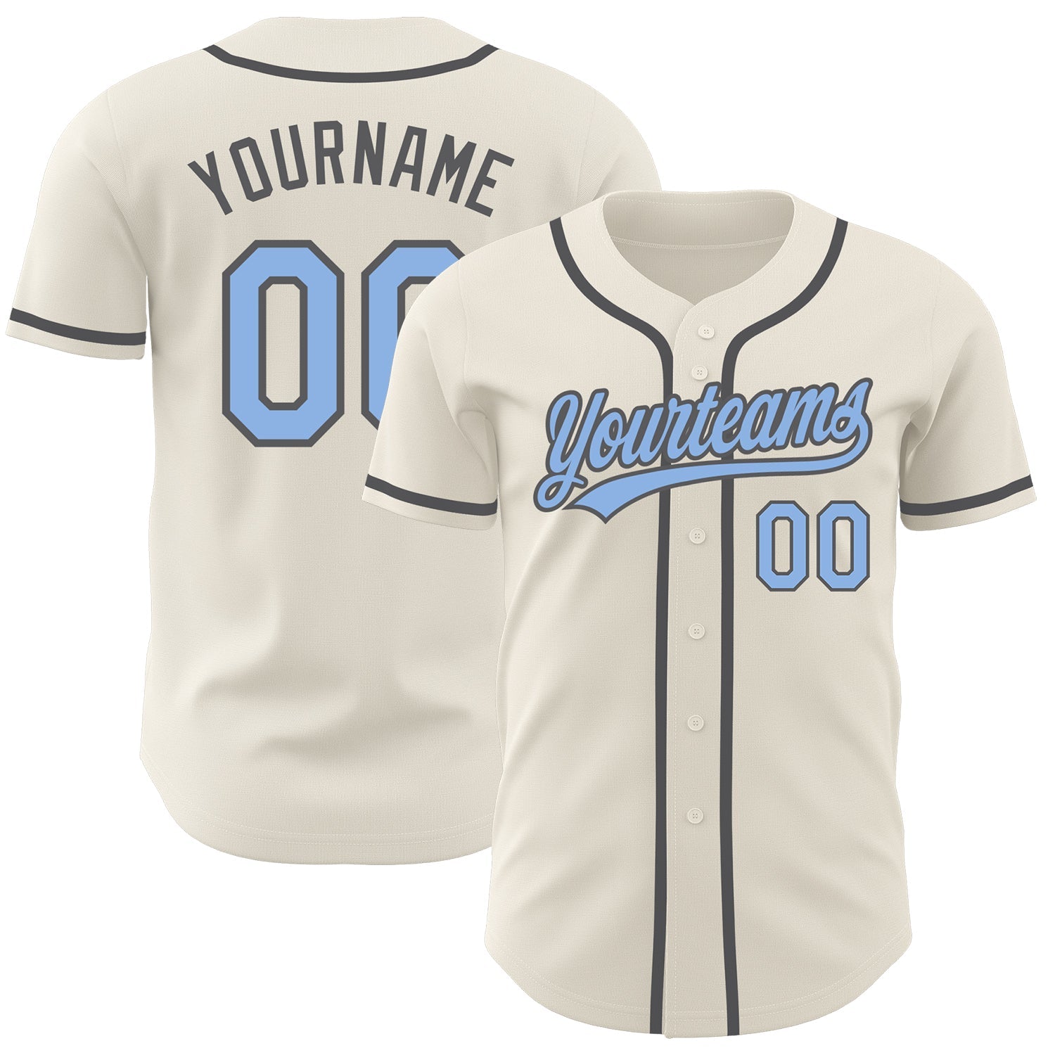 Custom Cream Light Blue-Steel Gray Authentic Baseball Jersey - Main View