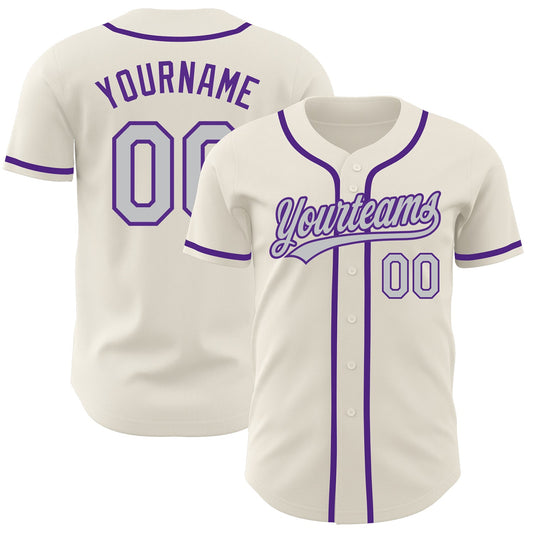 Custom Cream Gray-Purple Authentic Baseball Jersey - Main View