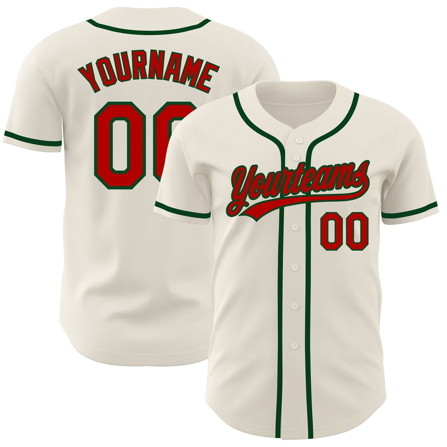 Custom Cream Red-Green Authentic Baseball Jersey - Main View