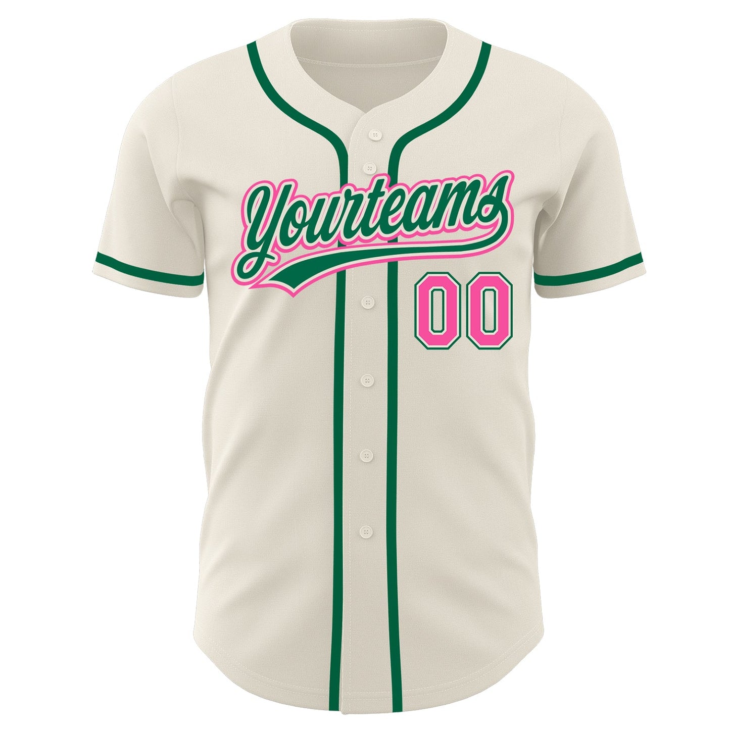 Custom Cream Pink-Kelly Green Authentic Baseball Jersey view 2