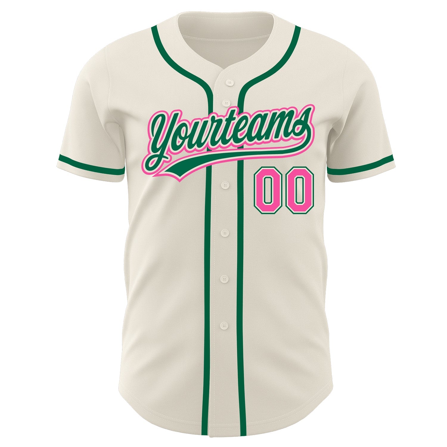 Custom Cream Pink-Kelly Green Authentic Baseball Jersey view 2
