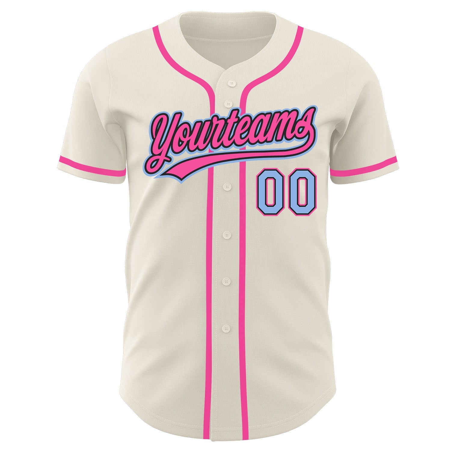 Custom Cream Light Blue Black-Pink Authentic Baseball Jersey view 2