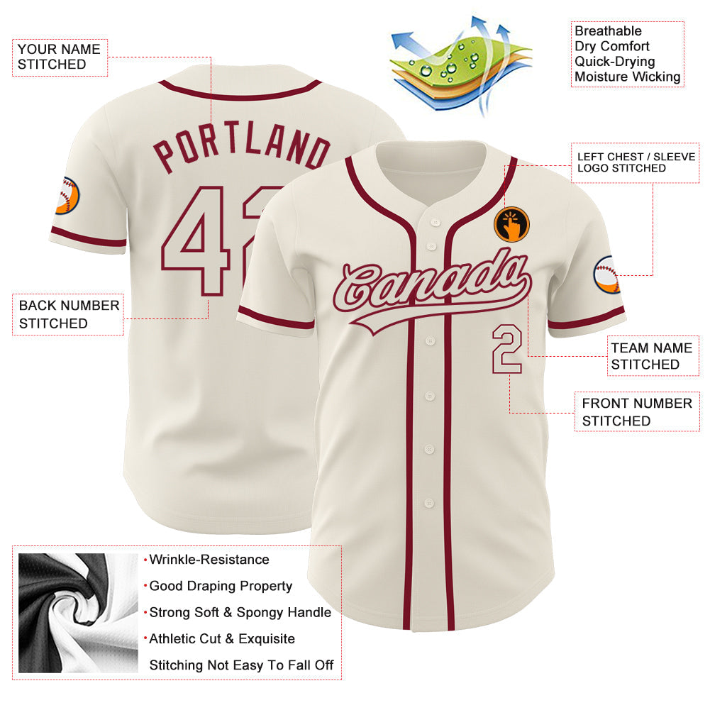 Custom Cream Cream-Crimson Authentic Baseball Jersey view 3