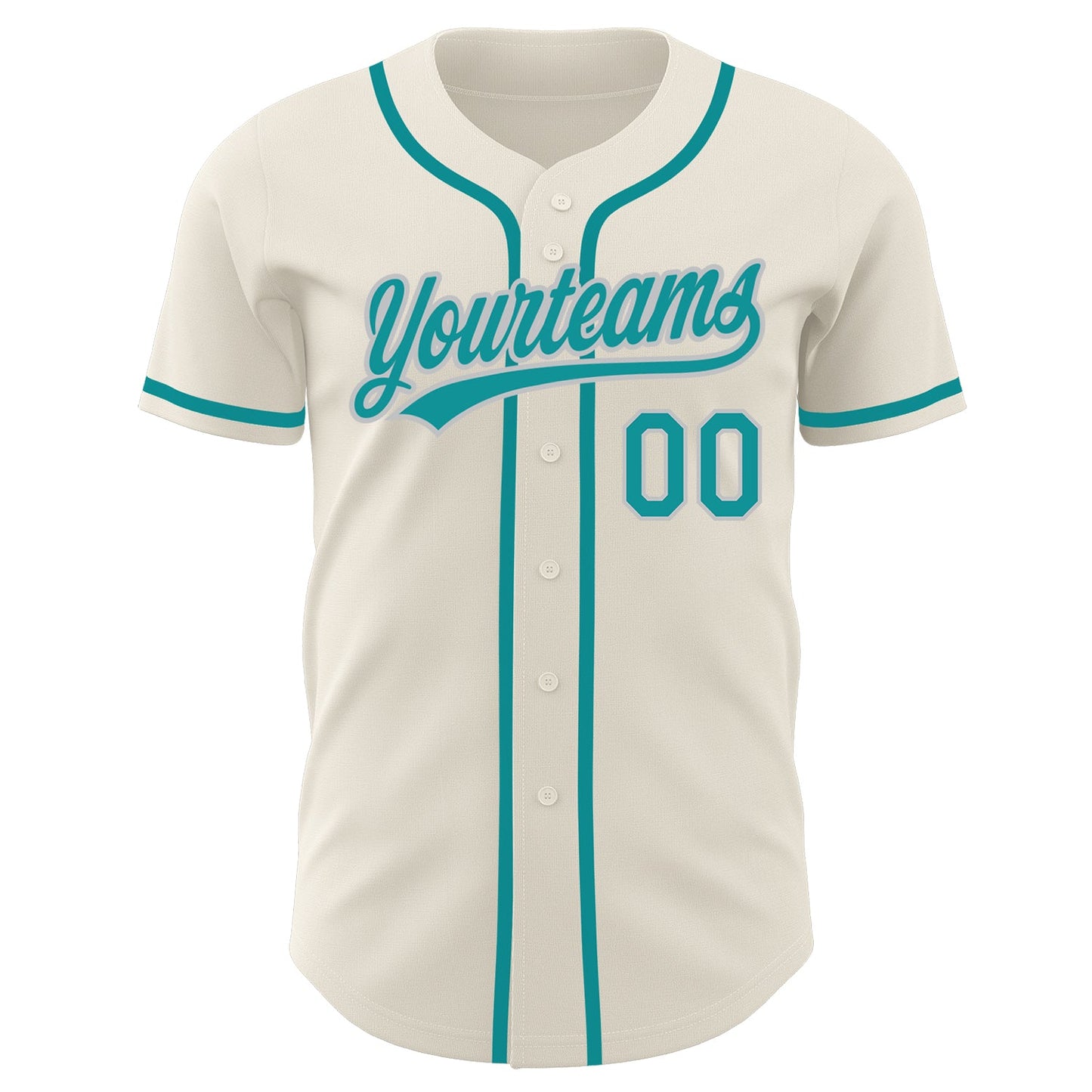 Custom Cream Teal-Gray Authentic Baseball Jersey view 2