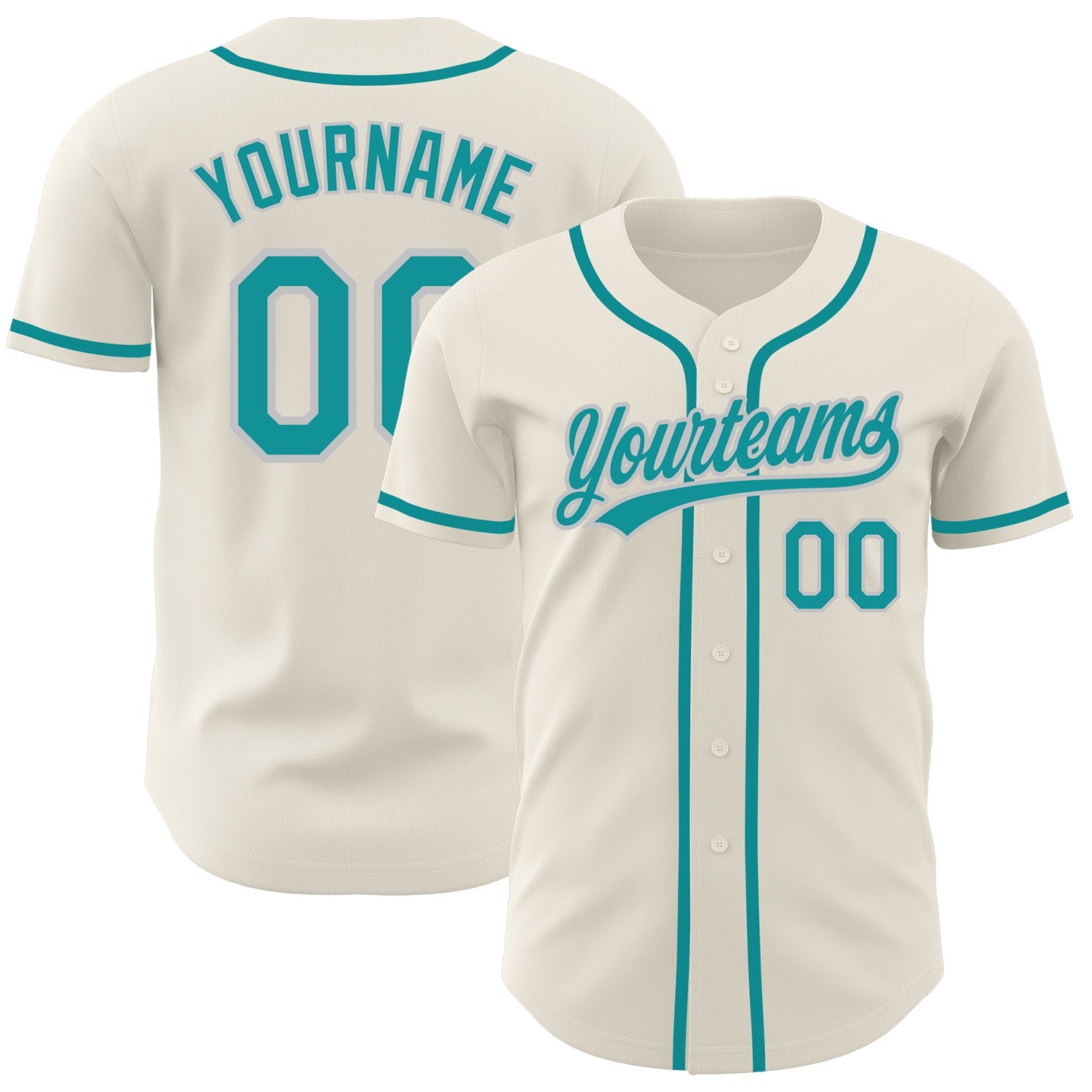 Custom Cream Teal-Gray Authentic Baseball Jersey - Main View