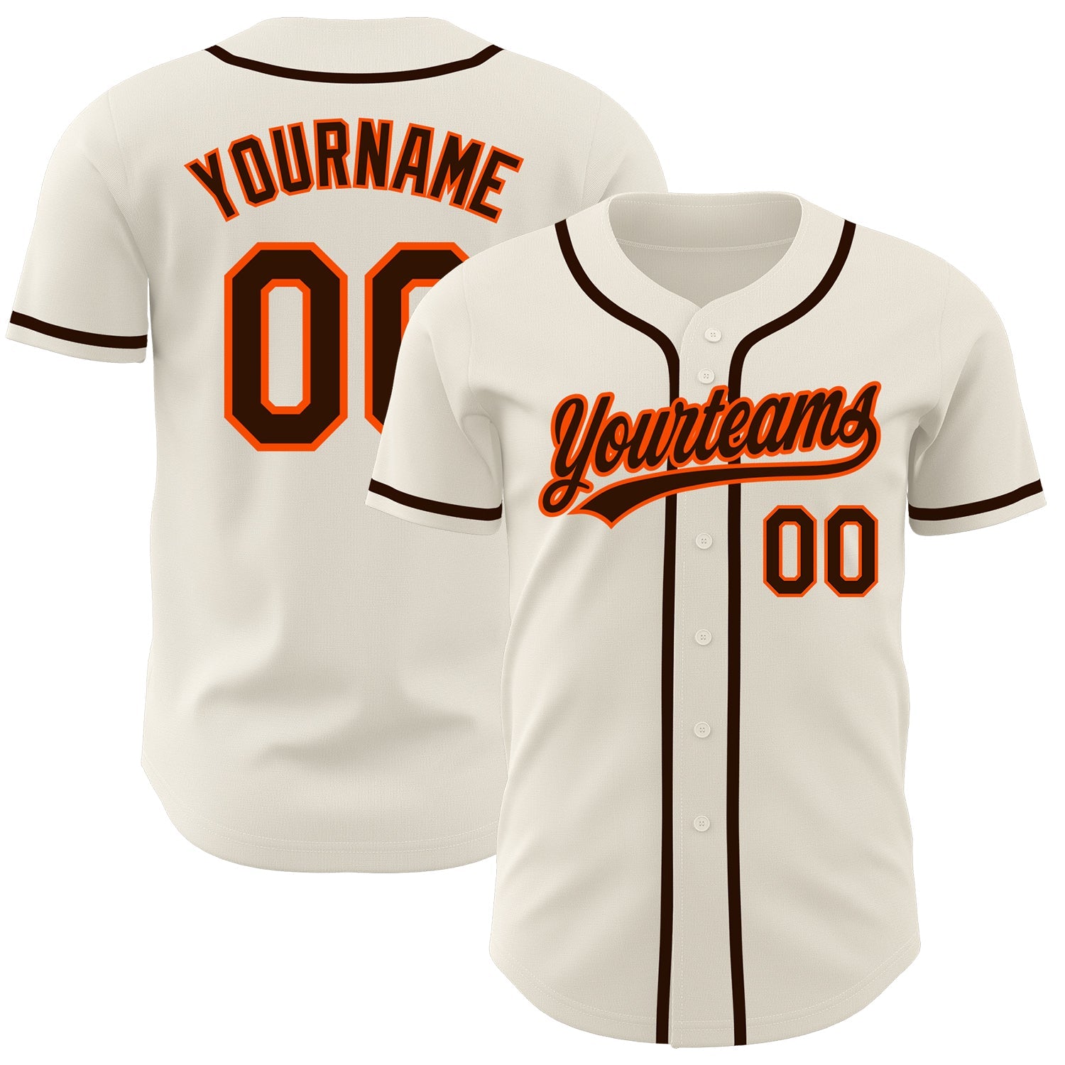 Custom Cream Brown-Orange Authentic Baseball Jersey - Main View
