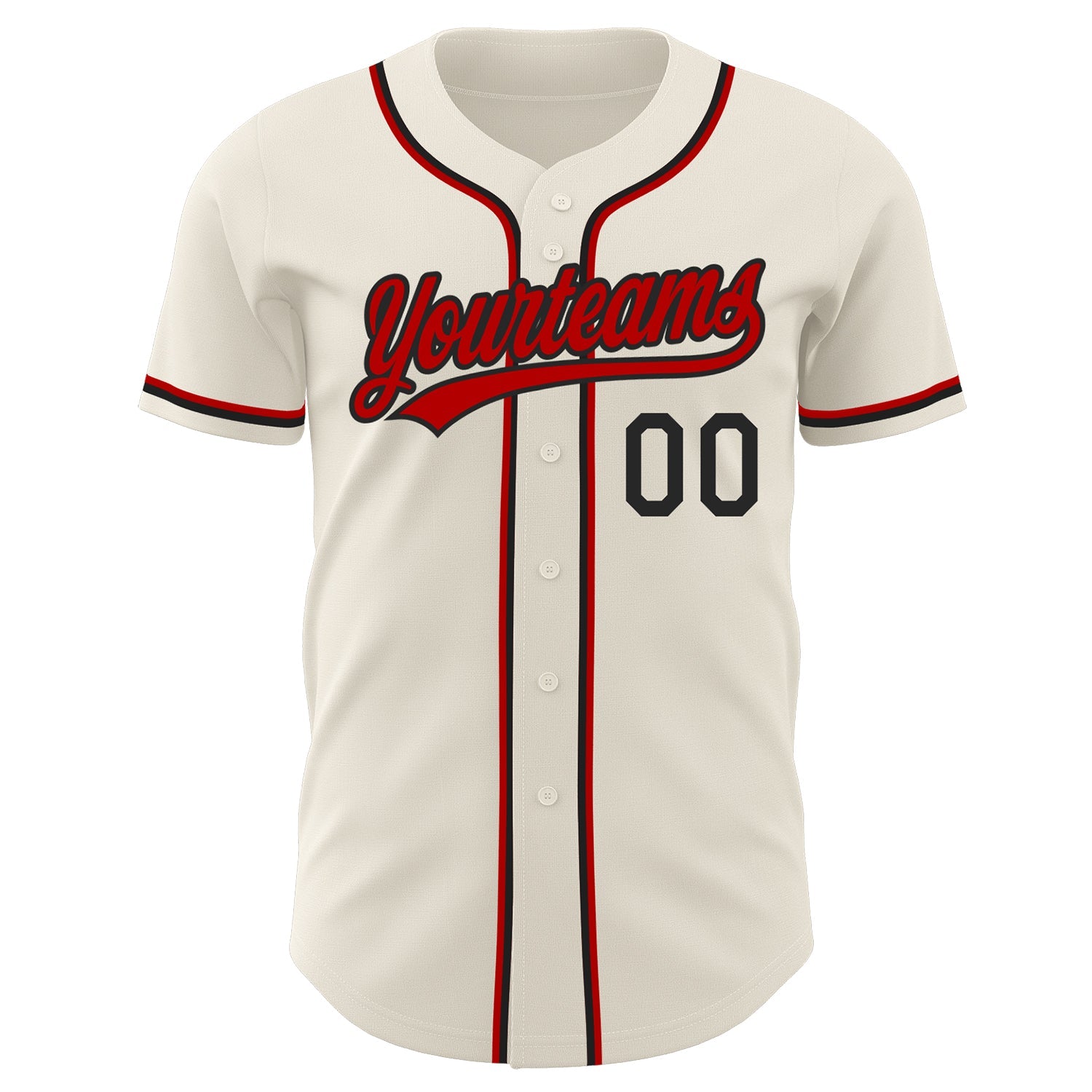 Custom Cream Red-Black Authentic Baseball Jersey view 2