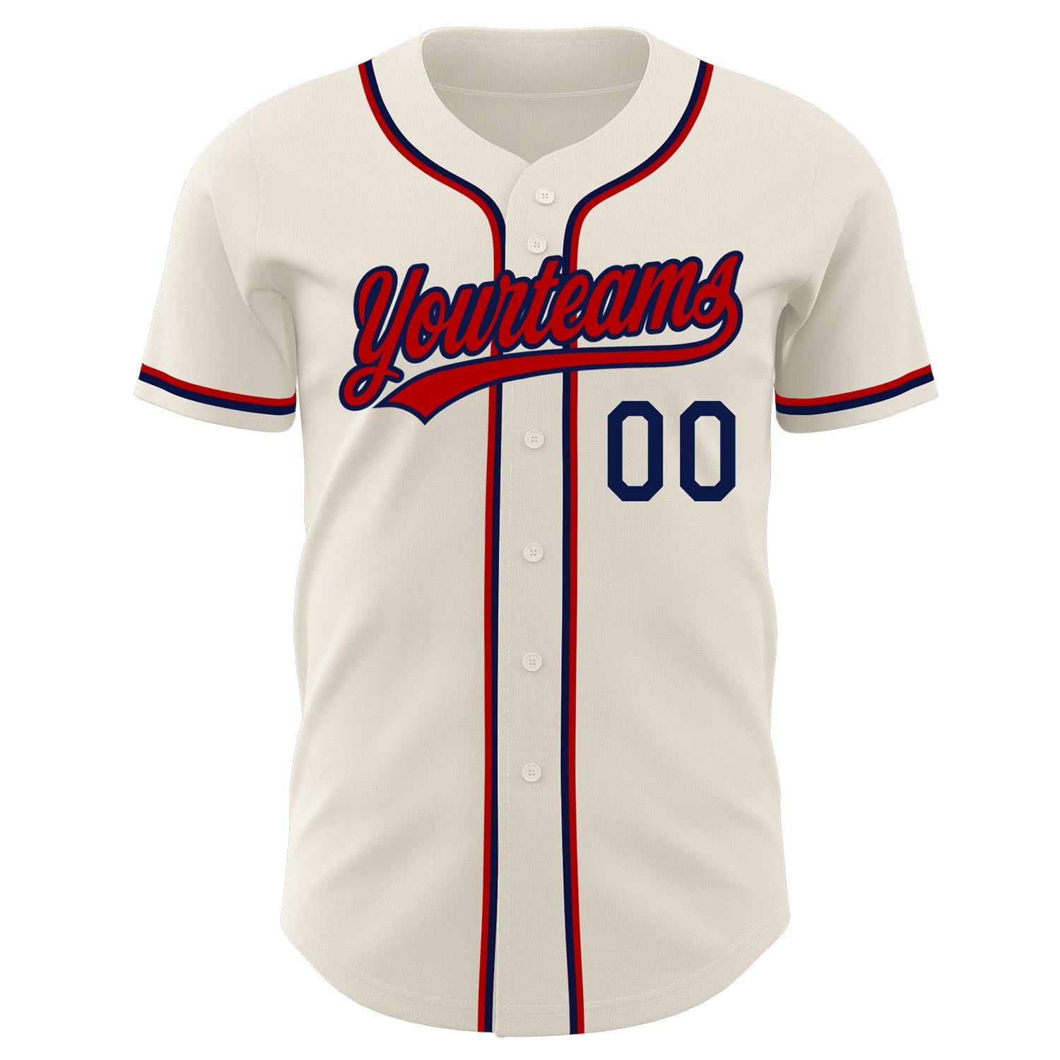 Custom Cream Red-Navy Authentic Baseball Jersey view 2