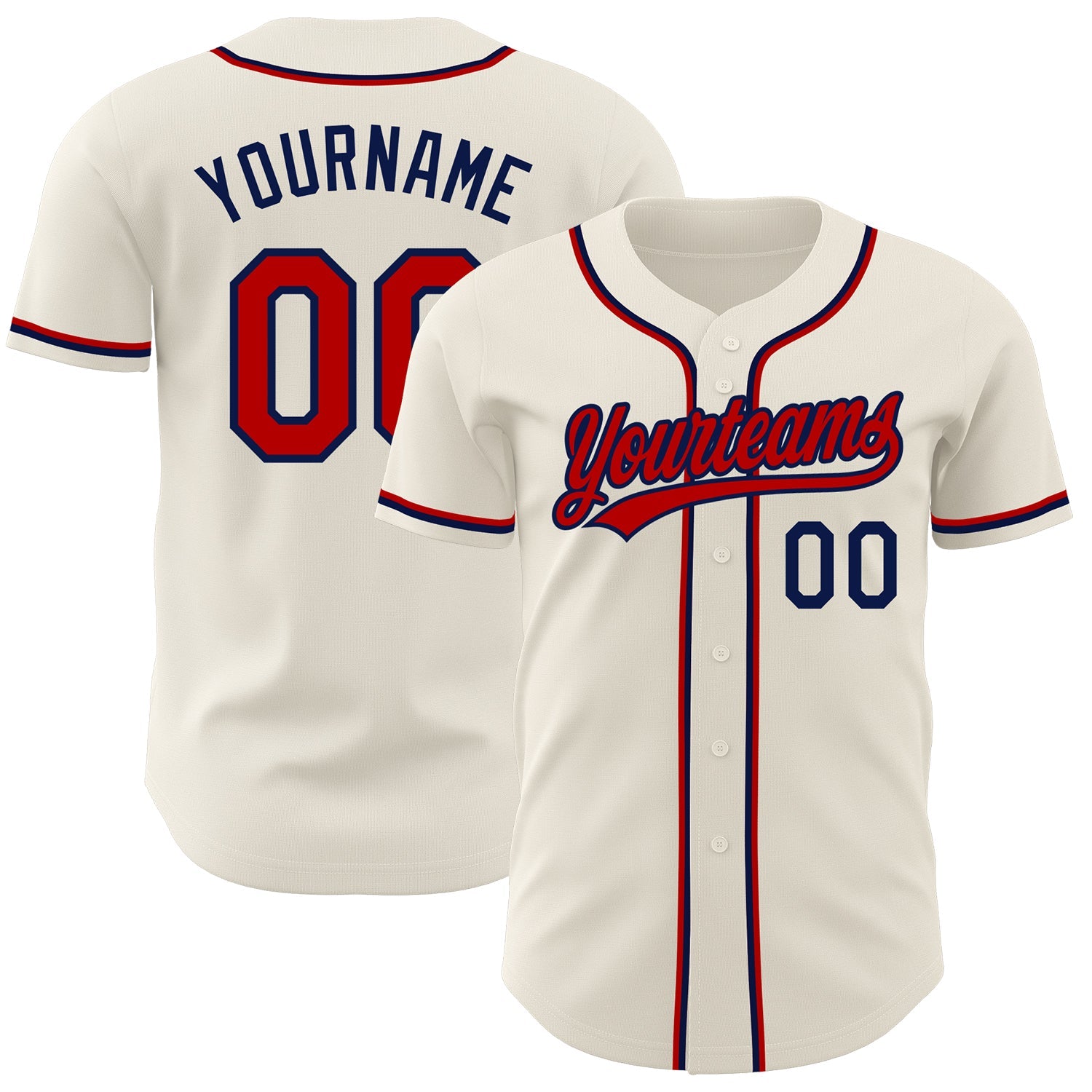 Custom Cream Red-Navy Authentic Baseball Jersey - Main View