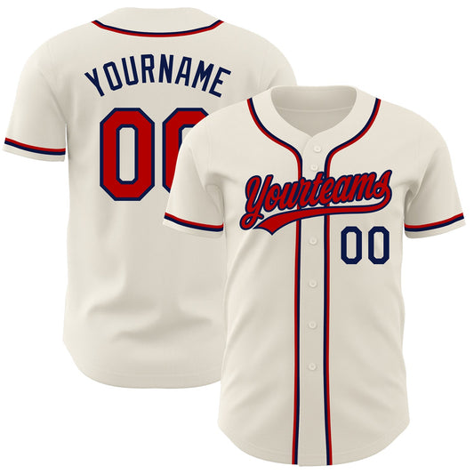 Custom Cream Red-Navy Authentic Baseball Jersey - Main View