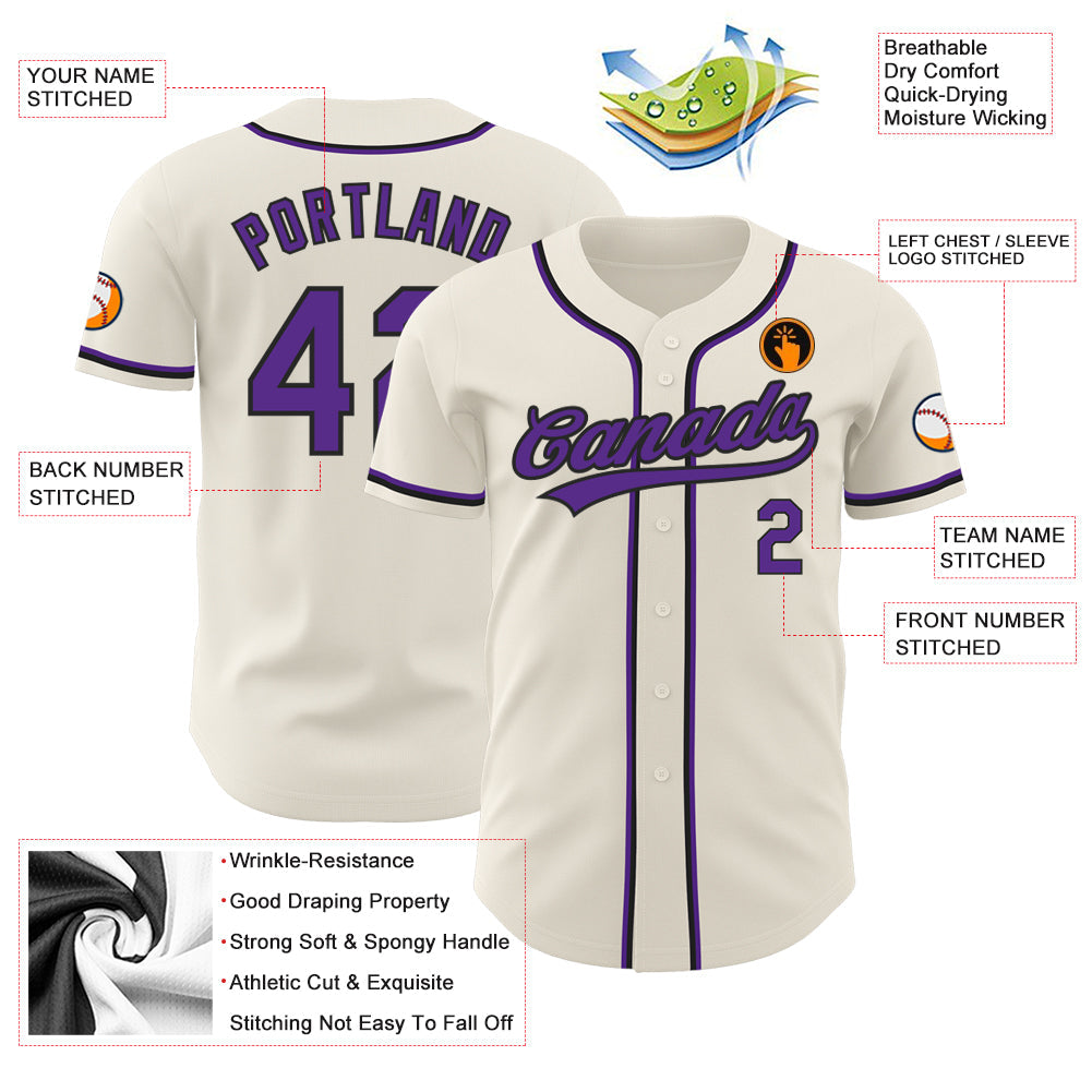 Custom Cream Purple-Black Authentic Baseball Jersey view 3