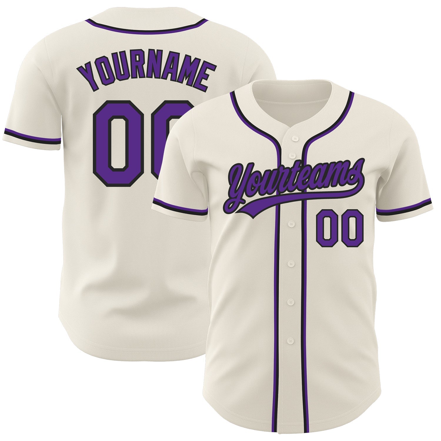 Custom Cream Purple-Black Authentic Baseball Jersey - Main View