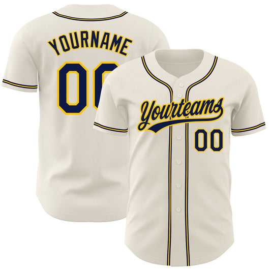 Custom Cream Navy-Gold Authentic Baseball Jersey - Main View