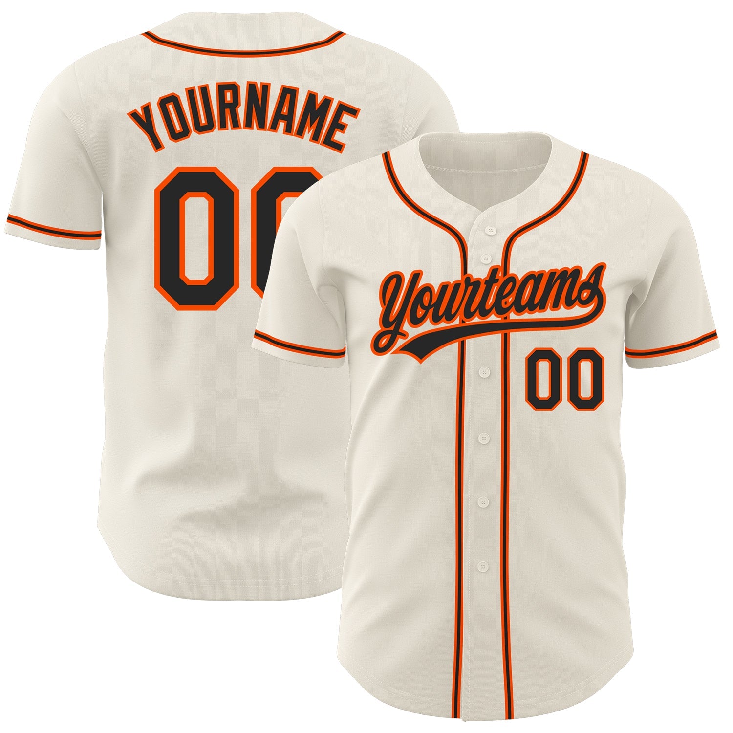 Custom Cream Black-Orange Authentic Baseball Jersey - Main View