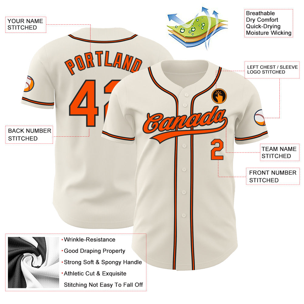 Custom Cream Orange-Black Authentic Baseball Jersey view 3