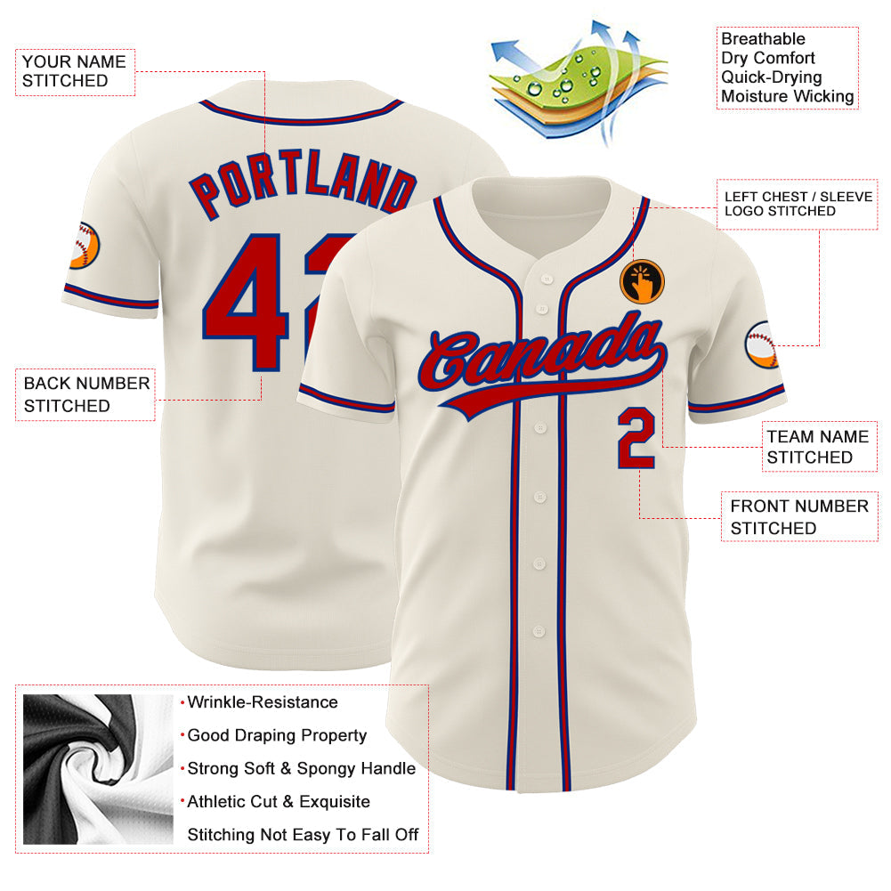Custom Cream Red-Royal Authentic Baseball Jersey view 3