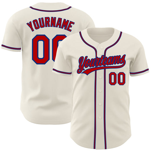 Custom Cream Red-Royal Authentic Baseball Jersey - Main View