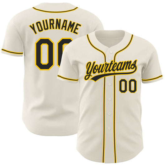 Custom Cream Black-Gold Authentic Baseball Jersey - Main View