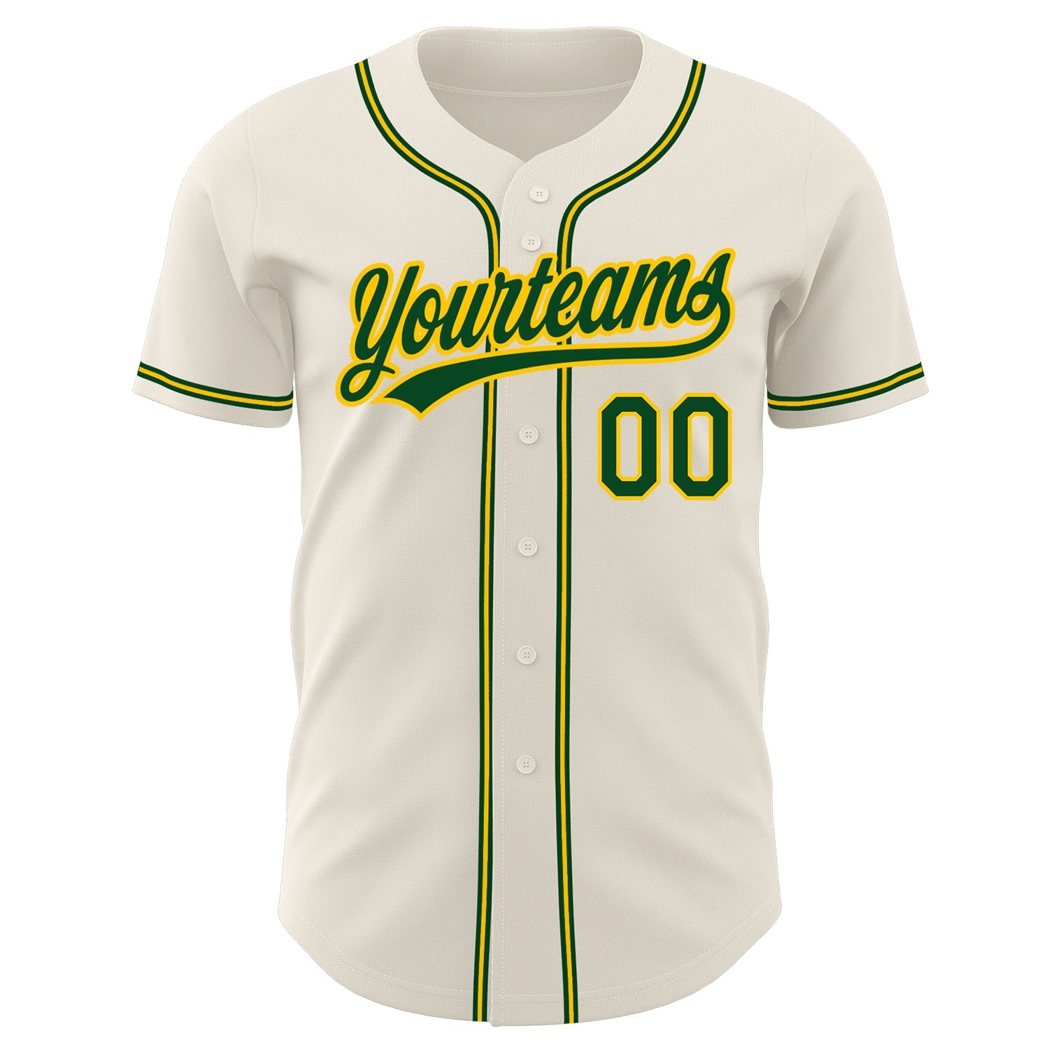 Custom Cream Green-Gold Authentic Baseball Jersey view 3