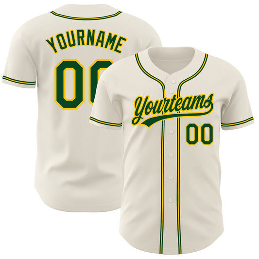 Custom Cream Green-Gold Authentic Baseball Jersey - Main View