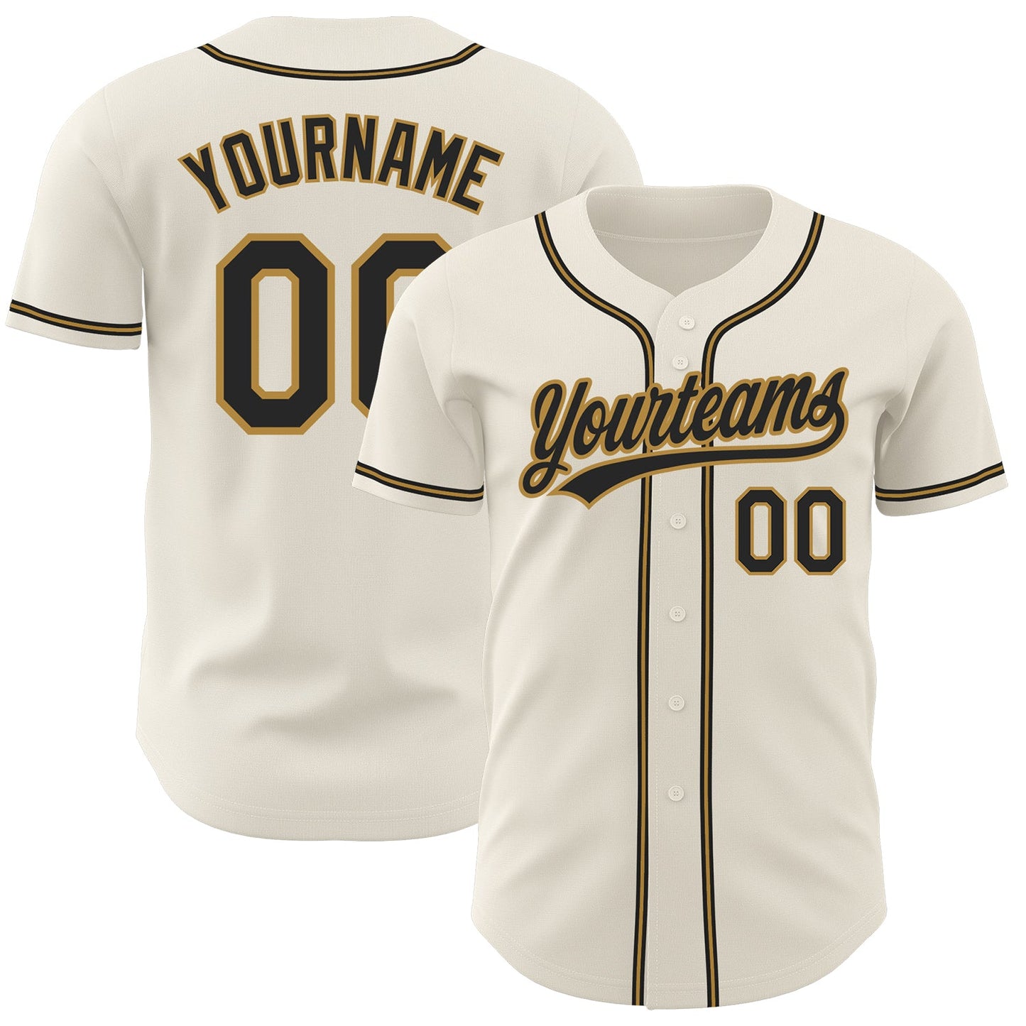 Custom Cream Black-Old Gold Authentic Baseball Jersey - Main View