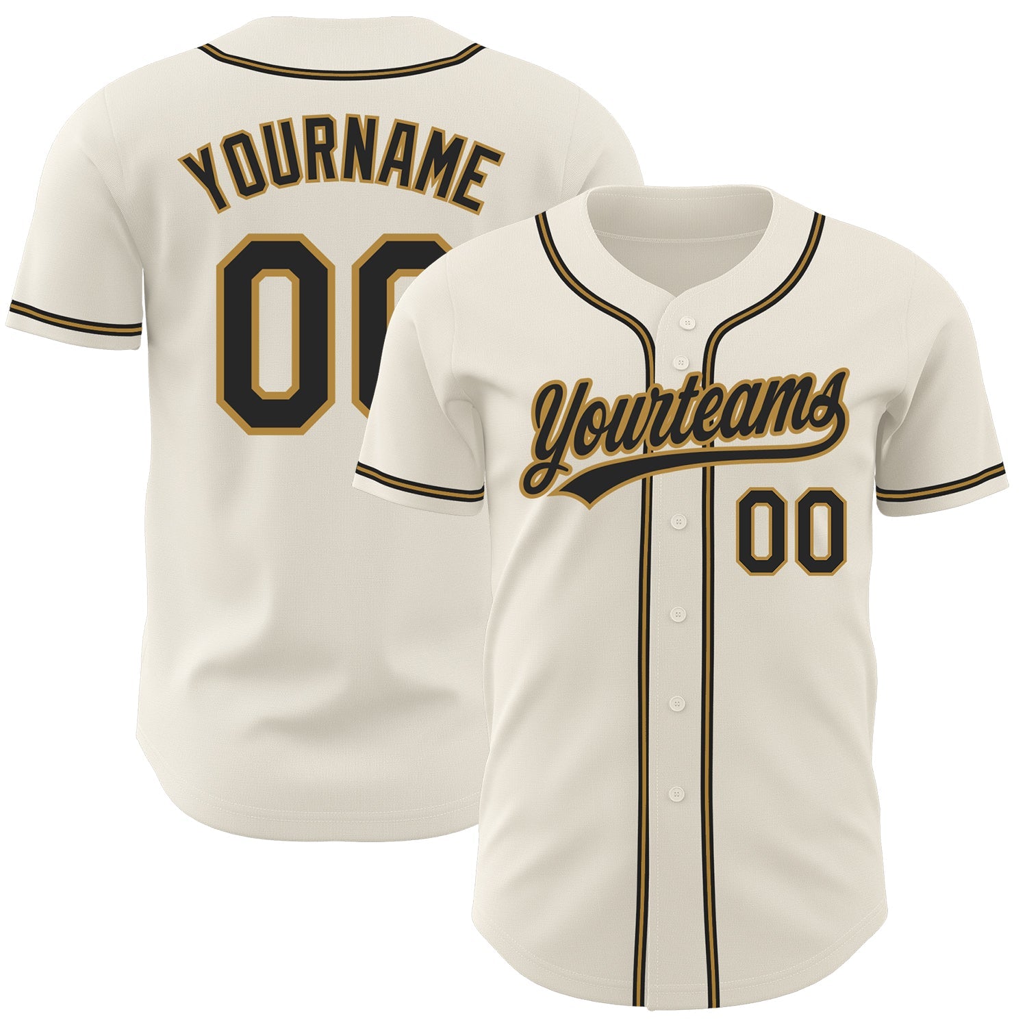 Custom Cream Black-Old Gold Authentic Baseball Jersey - Main View