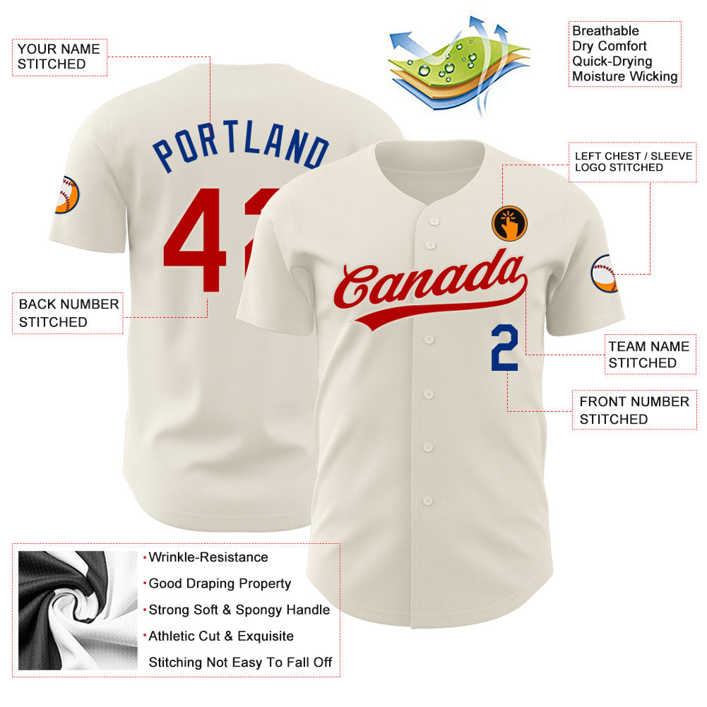 Custom Cream Red-Royal Authentic Baseball Jersey view 3
