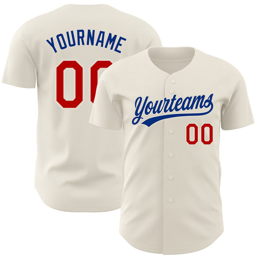 Custom Cream Red-Royal Authentic Baseball Jersey - Main View