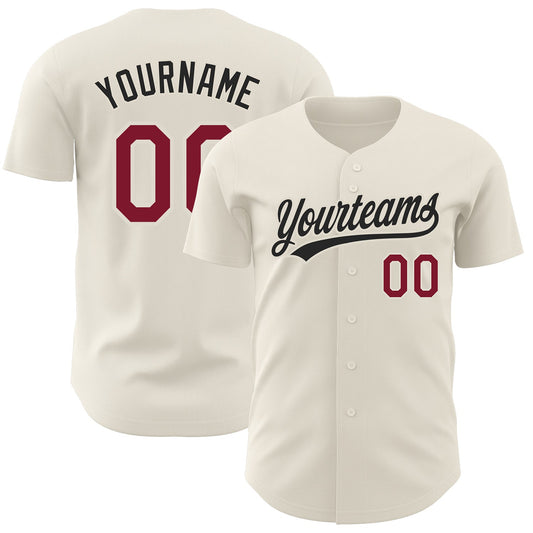 Custom Cream Crimson-Black Authentic Baseball Jersey - Main View