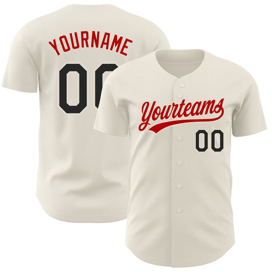 Custom Cream Black-Red Authentic Baseball Jersey - Main View