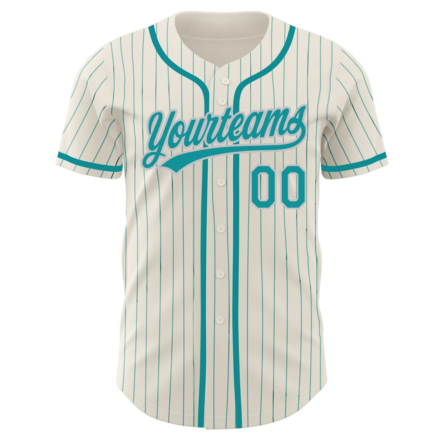 Custom Cream Teal Pinstripe Teal-Gray Authentic Baseball Jersey view 2