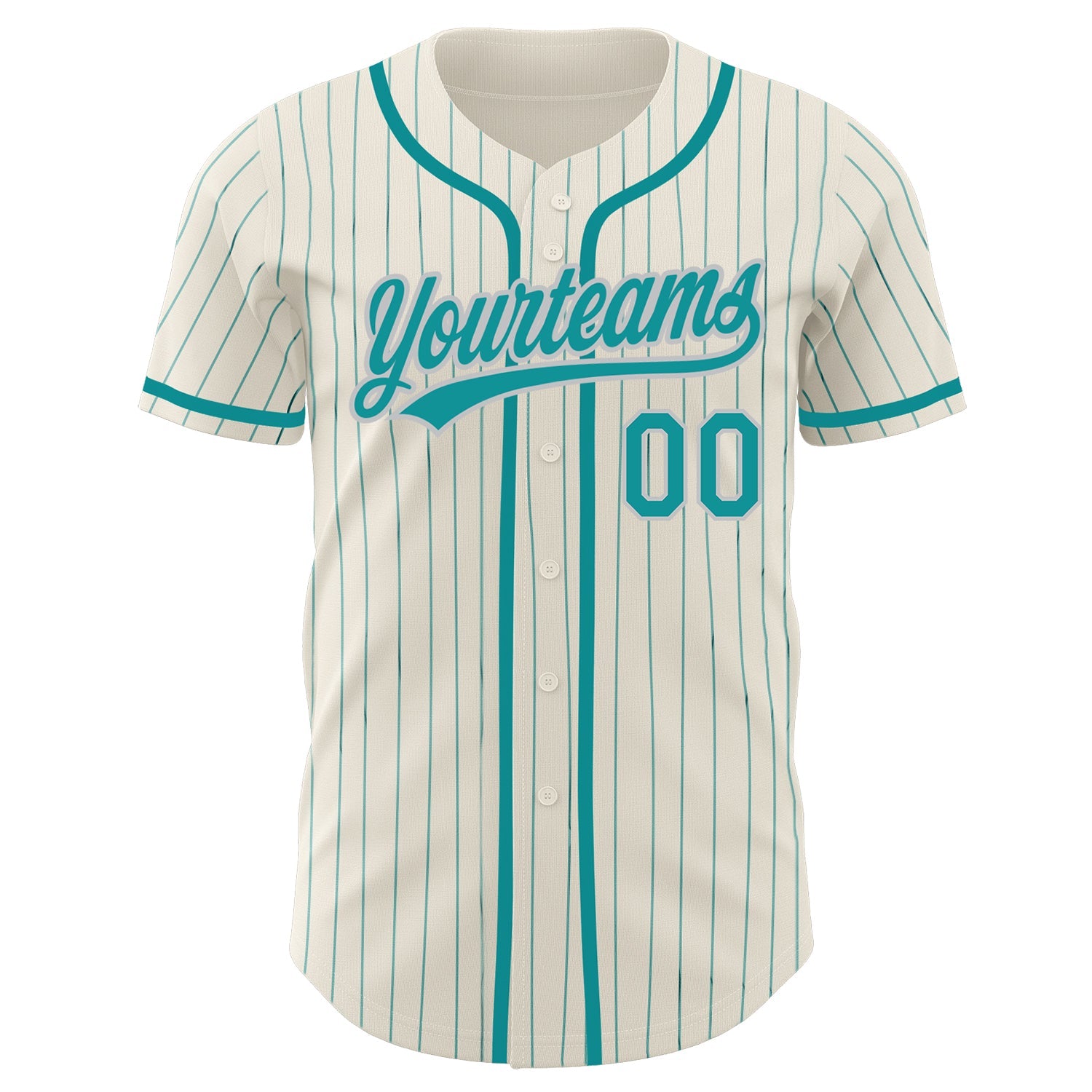 Custom Cream Teal Pinstripe Teal-Gray Authentic Baseball Jersey view 2