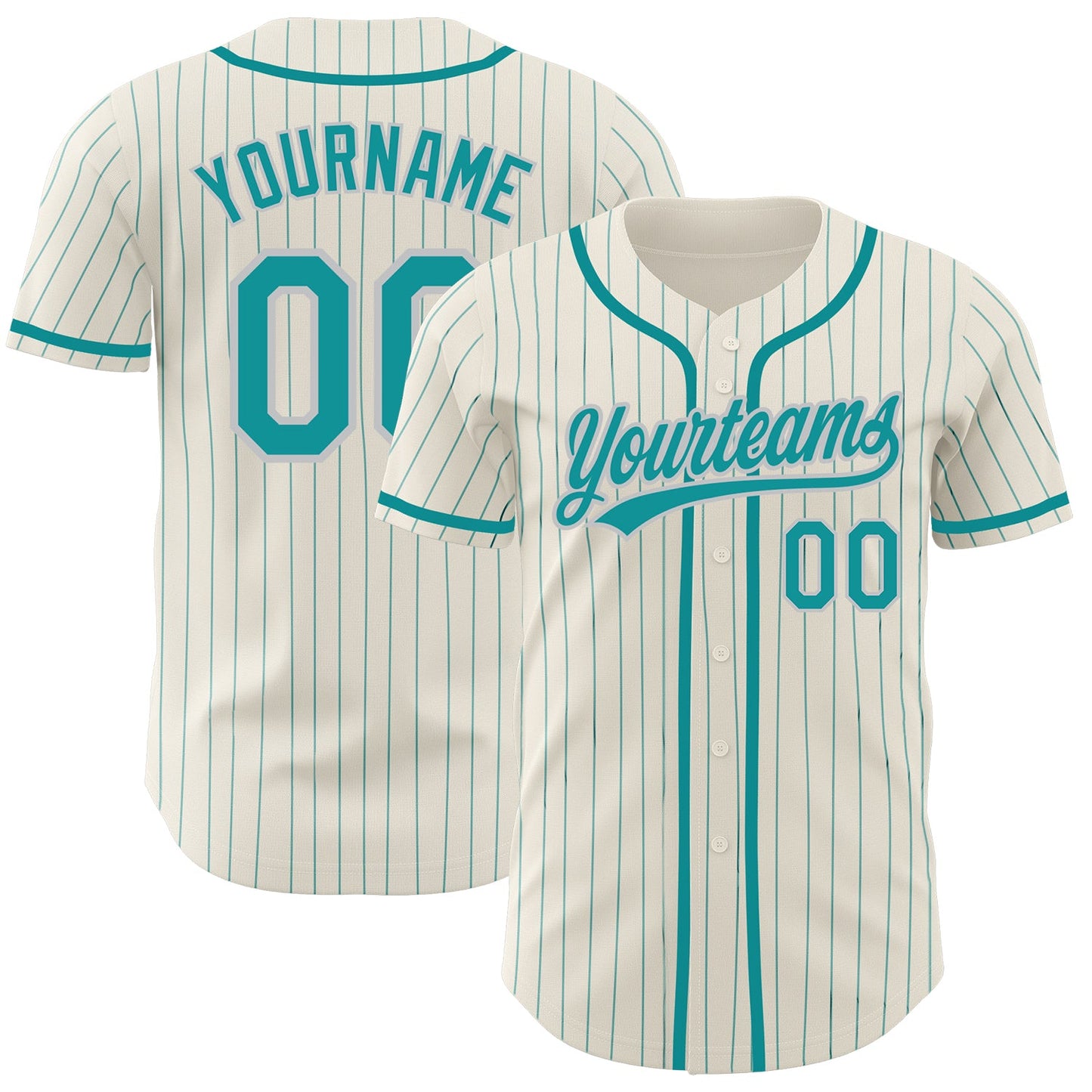 Custom Cream Teal Pinstripe Teal-Gray Authentic Baseball Jersey - Main View