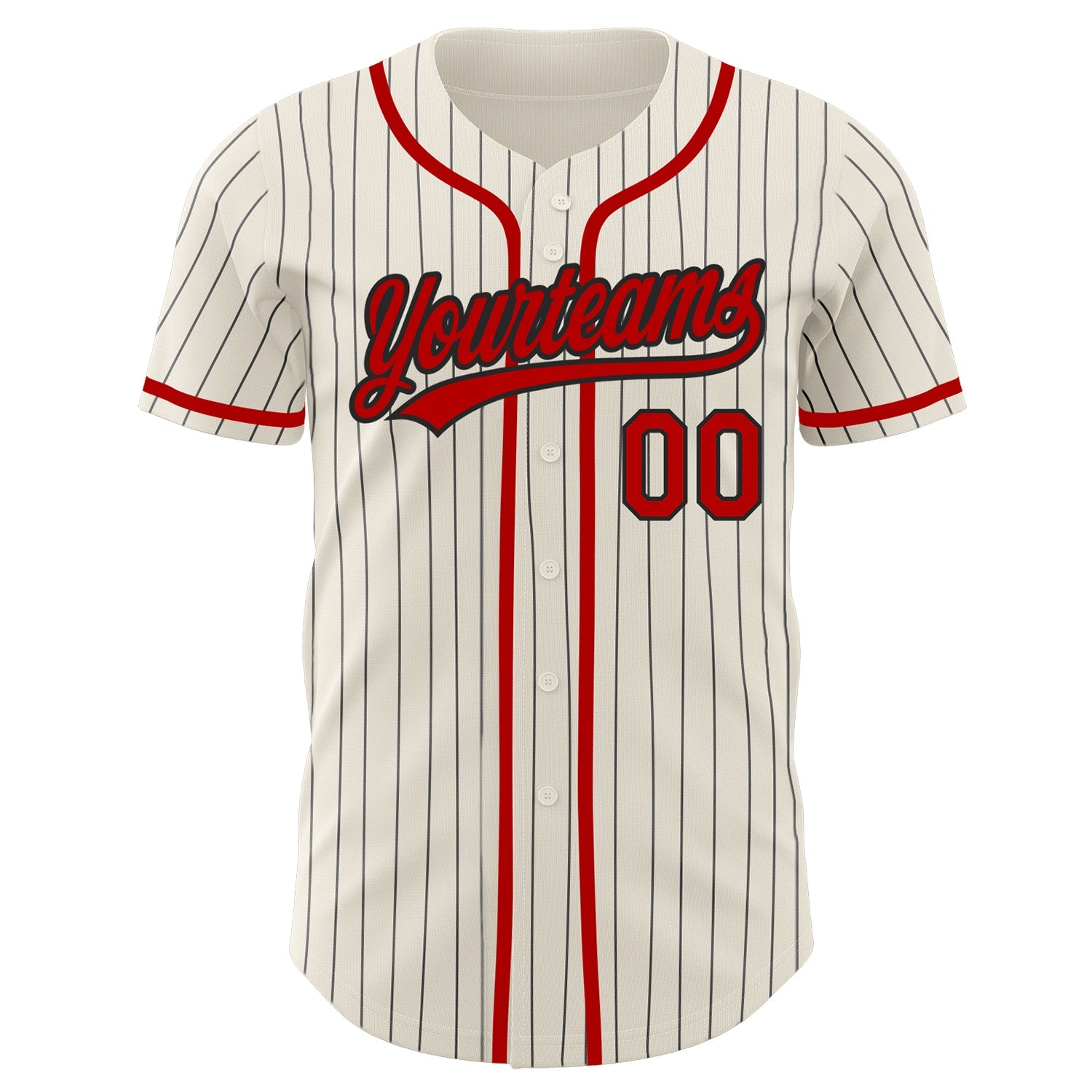 Custom Cream Black Pinstripe Red Authentic Baseball Jersey view 2
