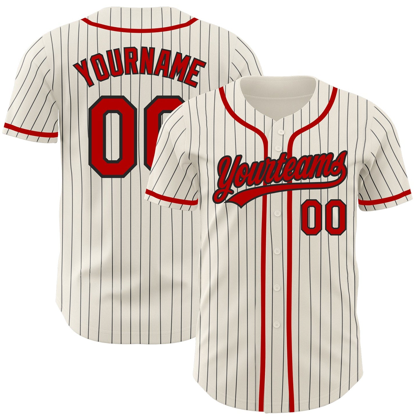 Custom Cream Black Pinstripe Red Authentic Baseball Jersey - Main View