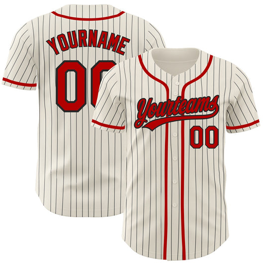 Custom Cream Black Pinstripe Red Authentic Baseball Jersey - Main View