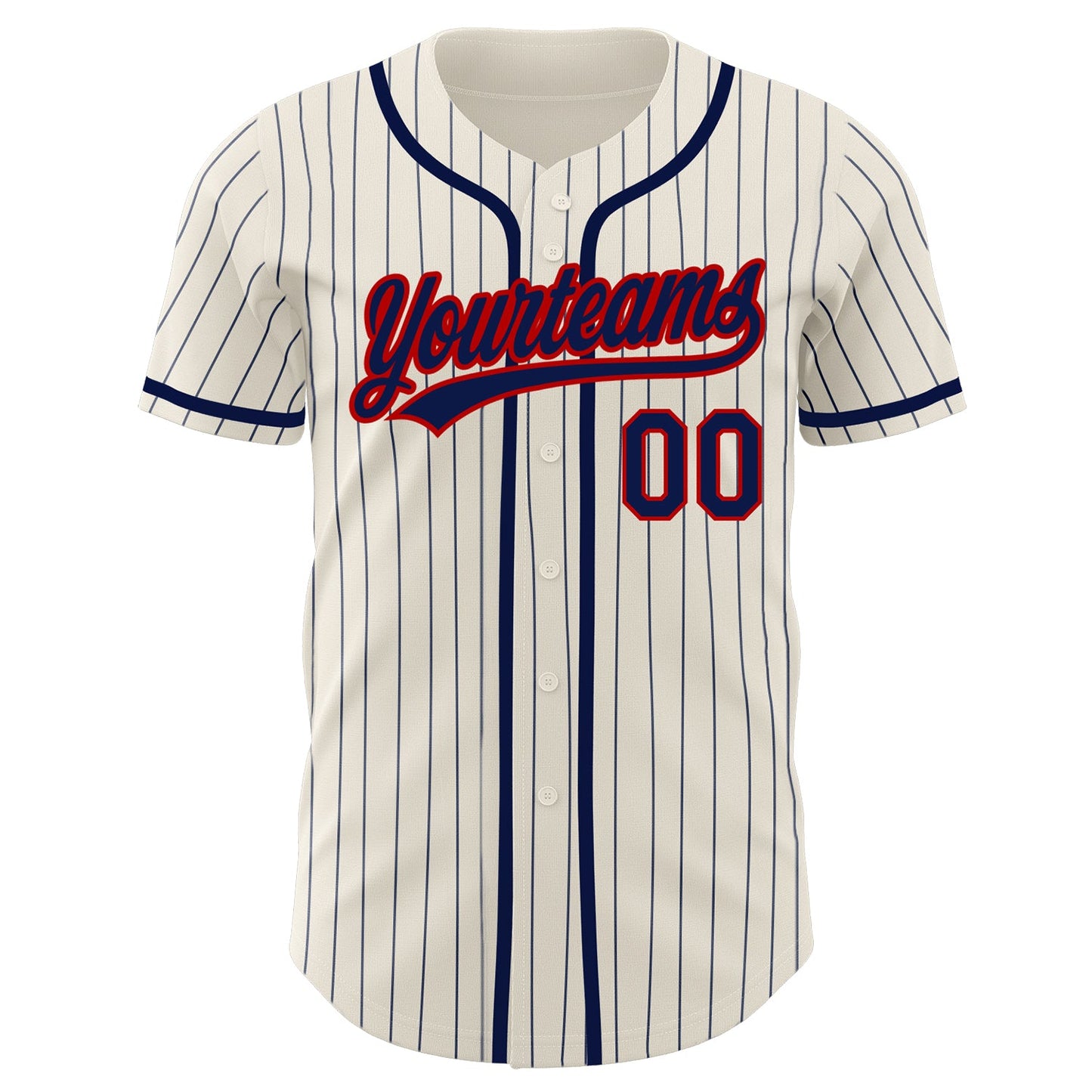 Custom Cream Navy Pinstripe Navy-Red Authentic Baseball Jersey view 2