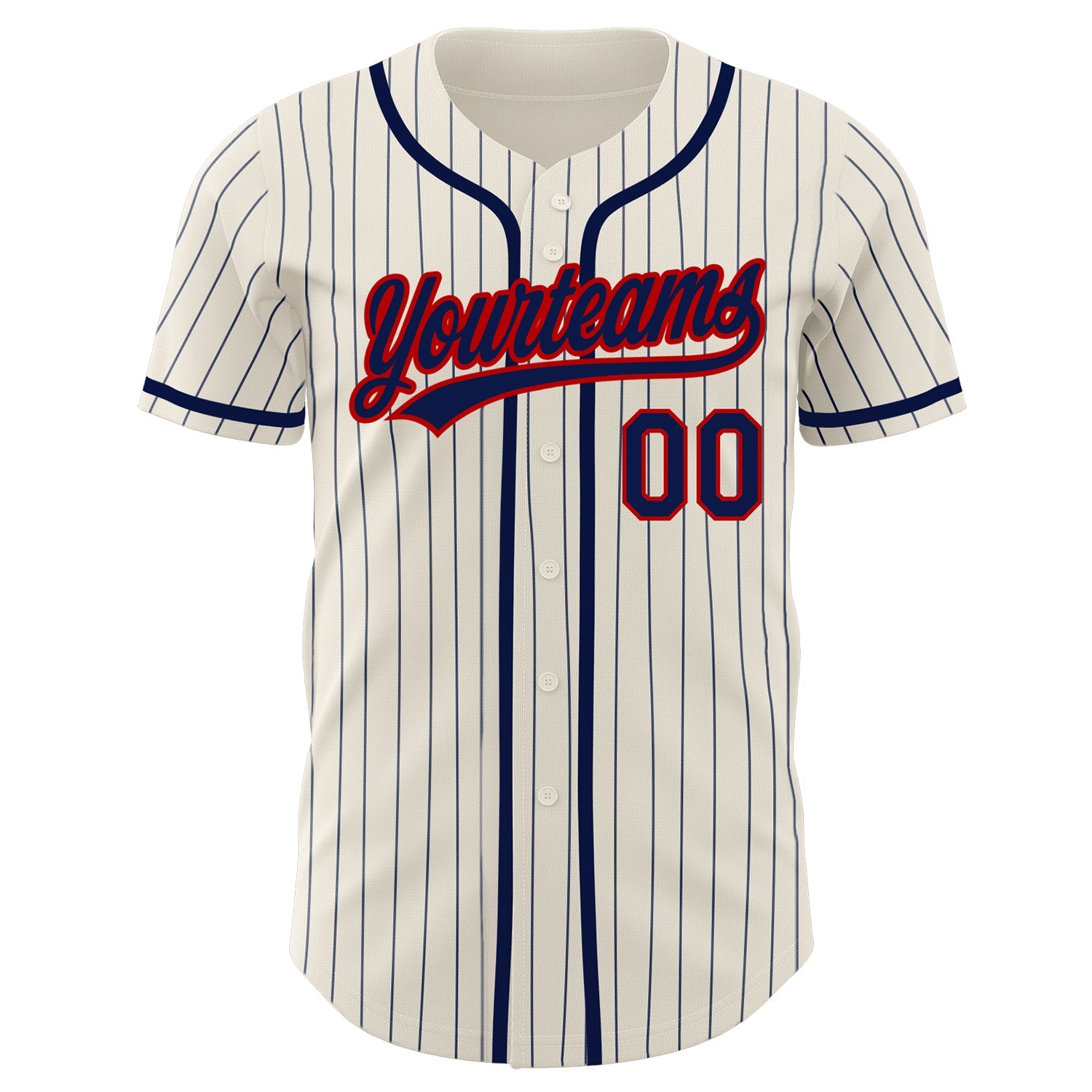 Custom Cream Navy Pinstripe Navy-Red Authentic Baseball Jersey view 2
