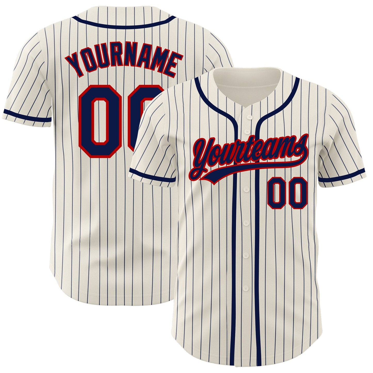 Custom Cream Navy Pinstripe Navy-Red Authentic Baseball Jersey - Main View
