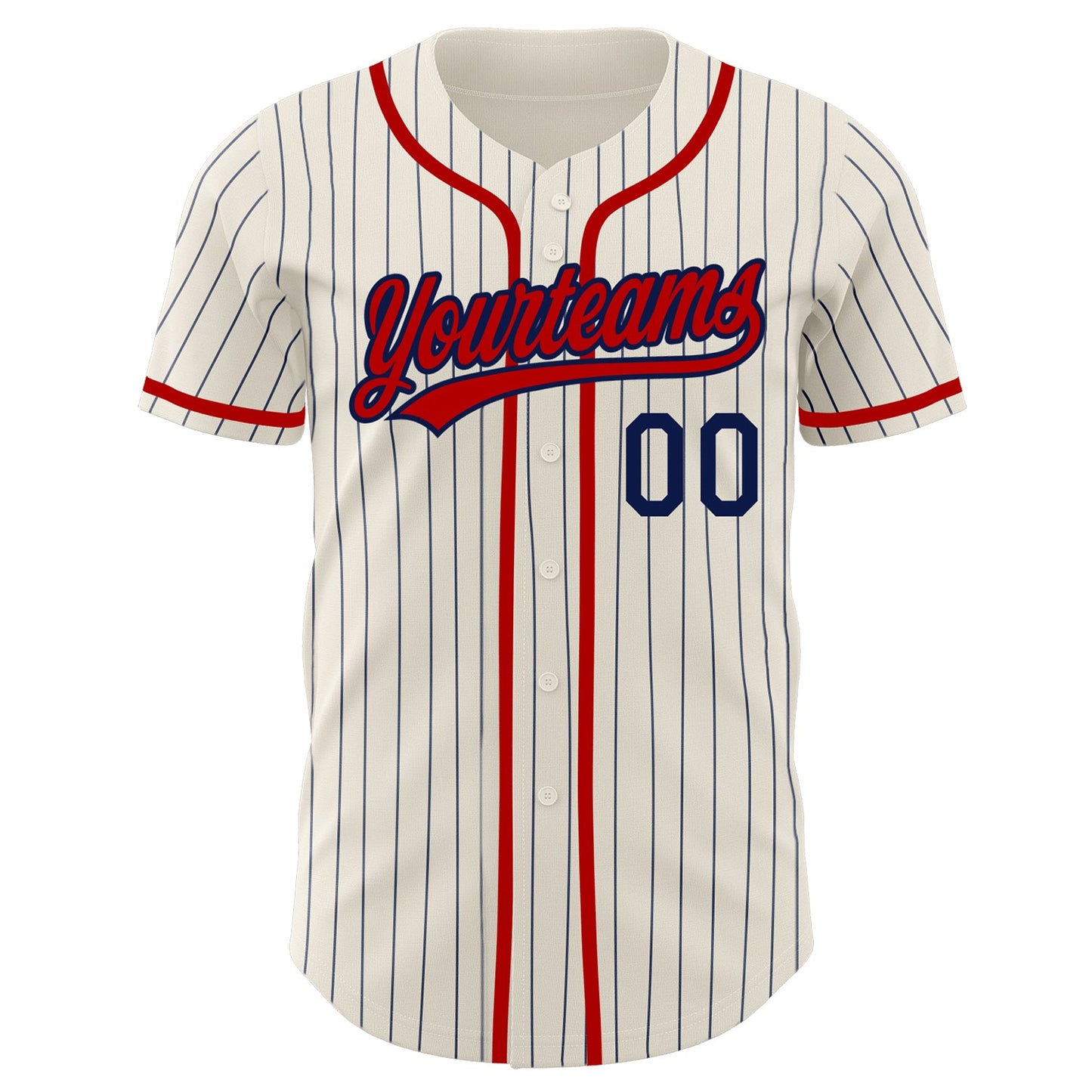 Custom Cream Navy Pinstripe Red Authentic Baseball Jersey view 2